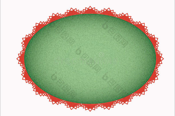 绿色椭圆形，红色雪花边框