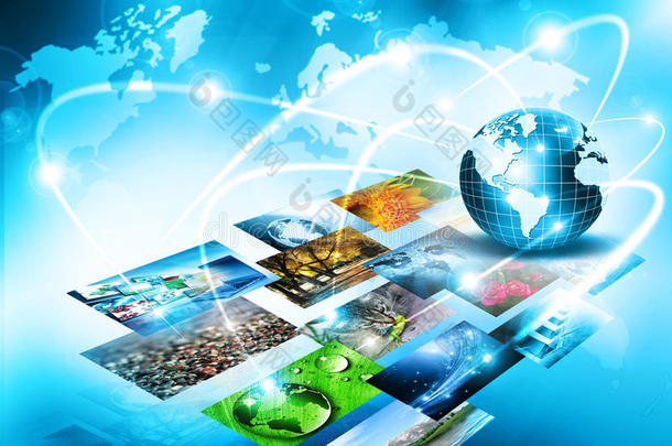 最佳互联网概念的全球业务从概念系列。 电视和互联网生产技术概念