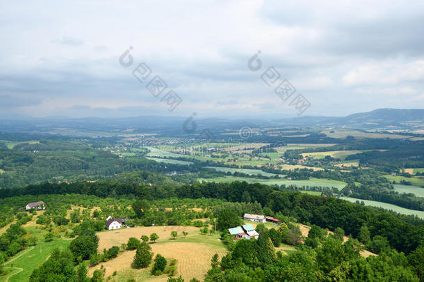 绿树成荫，房屋和远山