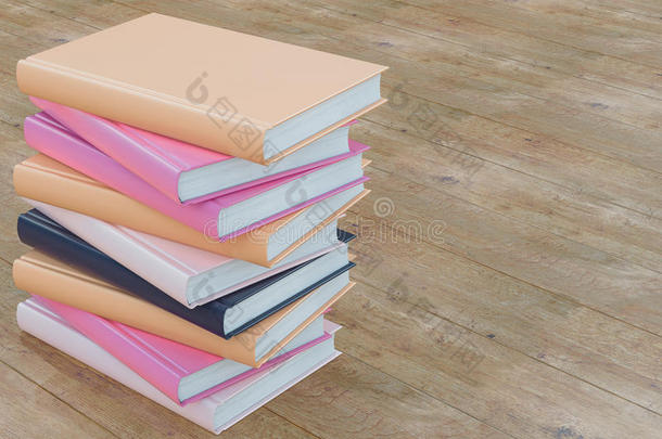 木背景上的空彩色书模型模板