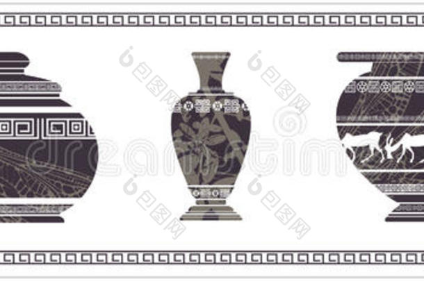 带有希腊装饰品的古代花瓶