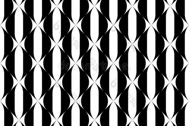 黑白几何无缝图案与波浪条纹线