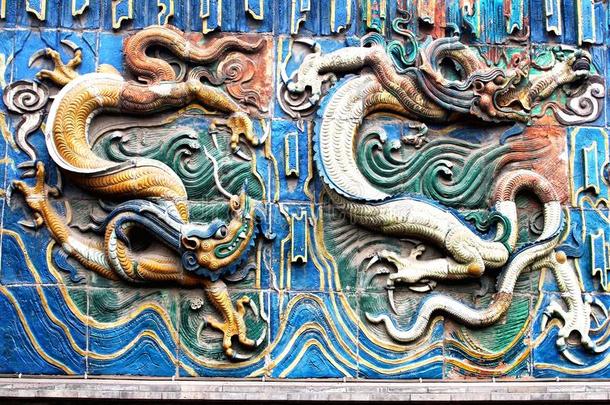 古代五颜六色的龙，平遥，中国