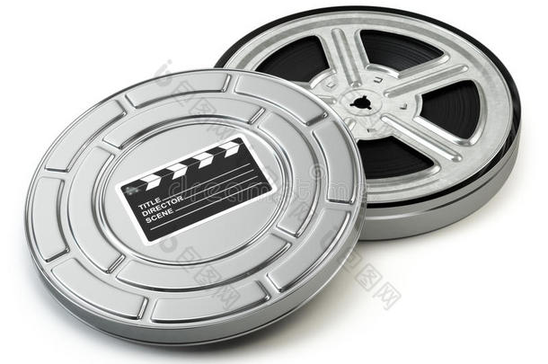 胶卷卷筒和盒子。 视频，电影，电影复古概念。