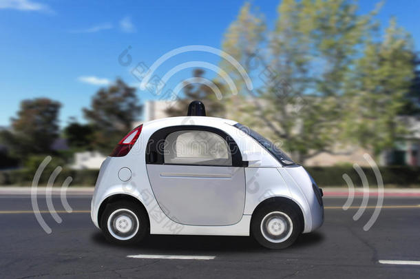 自动驾驶无人驾驶汽车，在路上有雷达驾驶