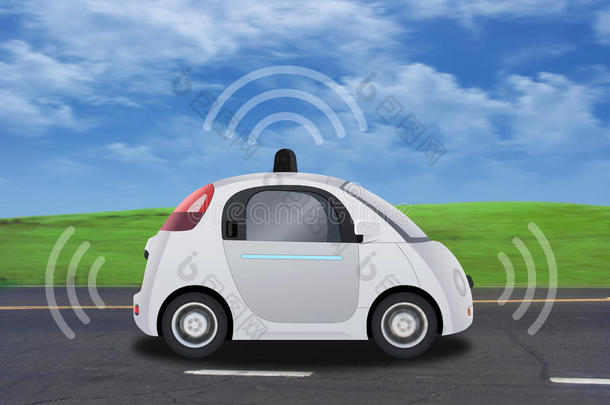 自动驾驶无人驾驶汽车，在路上有雷达驾驶