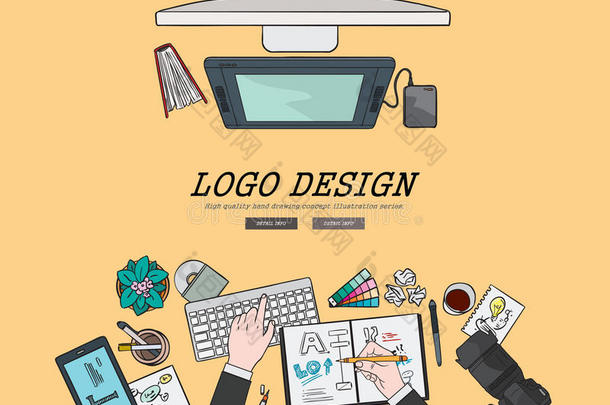 绘图平面设计插图专业标志设计理念。 网络横幅和宣传材料的概念。