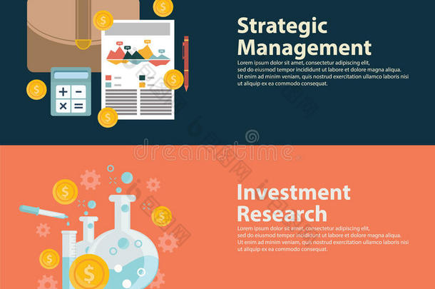 平式商业成功战略目标信息图概念和投资研究。 网页横幅模板设置。