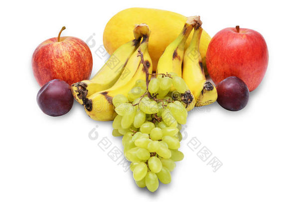 水果拼贴香蕉，苹果和李子