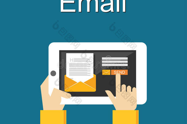 电子邮件插图。 发送电子邮件概念插图。 平面设计。