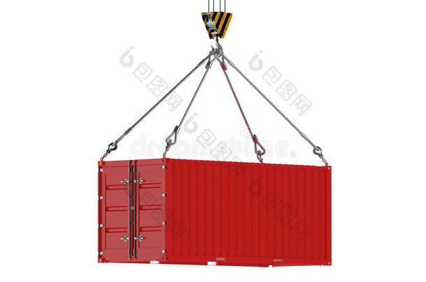 <strong>起重机吊钩</strong>和红色货物集装箱