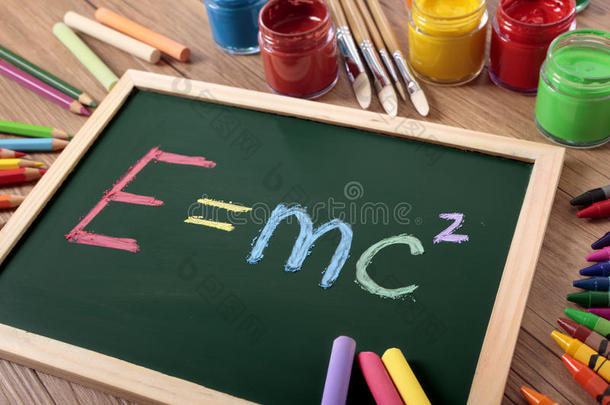 =MC2，爱因斯坦物理公式在黑板上
