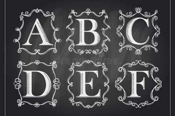 <strong>黑板</strong>粉笔<strong>复古</strong>书法字母在字母<strong>复古</strong>框架，字母标志