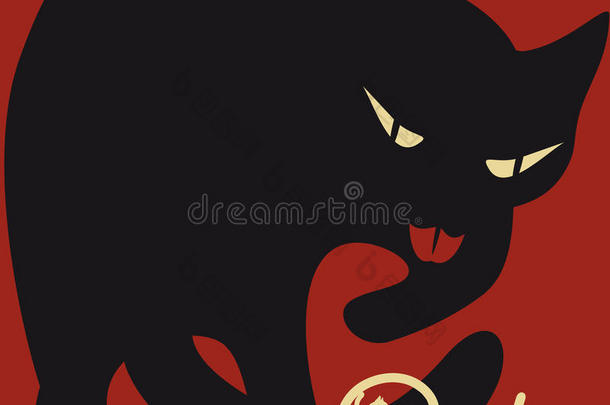 暗红色背景上的黑猫
