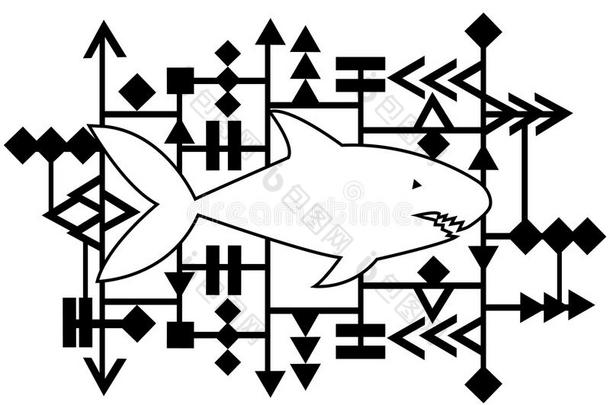 抽象鲨鱼。 为t恤打印
