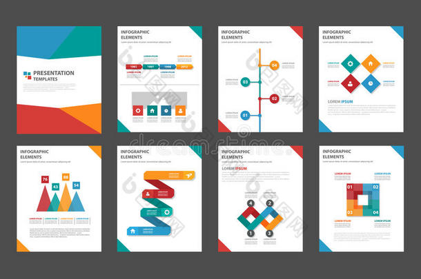 8个多用途信息<strong>展</strong>示和元素<strong>平面设计</strong>集