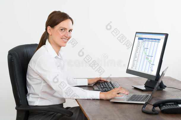 女商人在办公桌上用电脑工作