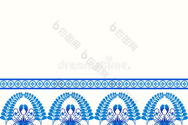 格谢尔风格的边框图案。 蓝色瓷器俄语