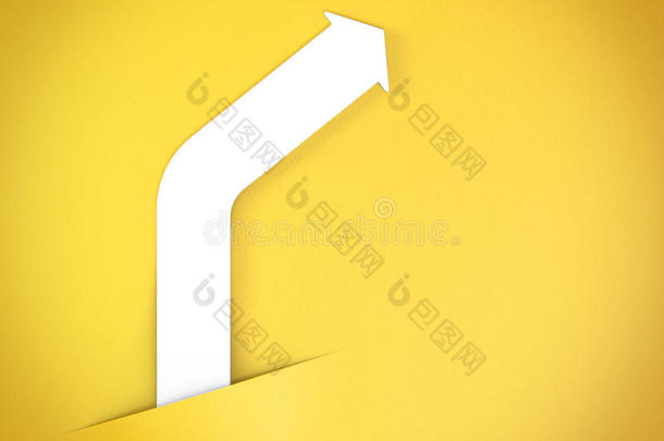 黄色背景上抽象弯曲的白色<strong>箭头</strong>