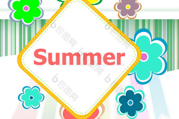 美丽的夏季花卉邀请卡。 暑假，鲜花和抽象线条设置