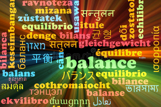 平衡多语言WordCloud背景概念发光