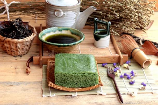 绿茶蛋糕日本甜点和绿茶