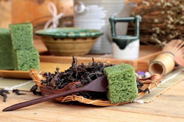 绿茶蛋糕日本甜点和绿茶