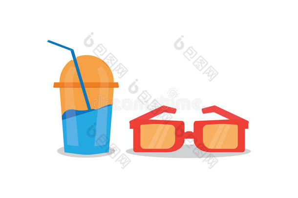 冷饮和眼镜图标夏季设置矢量