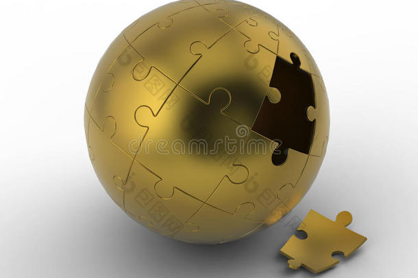 金色球体拼图，白色背景上的球体拼图与裁剪路径