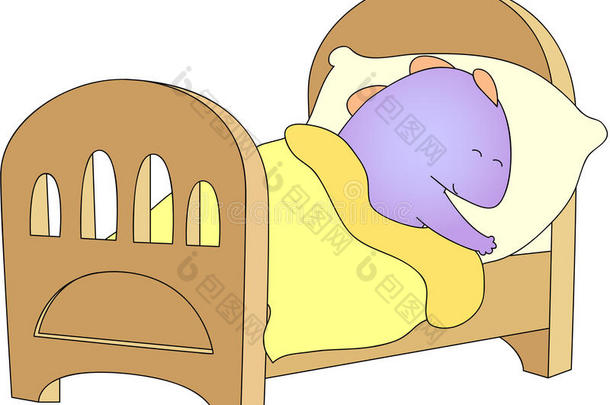 坏肚子的龙正在他的婴儿床上睡觉
