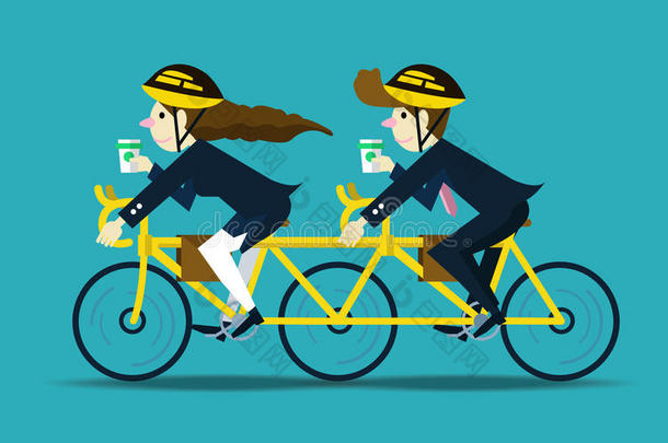 商务人士骑<strong>自行车上班</strong>。团队合作理念。