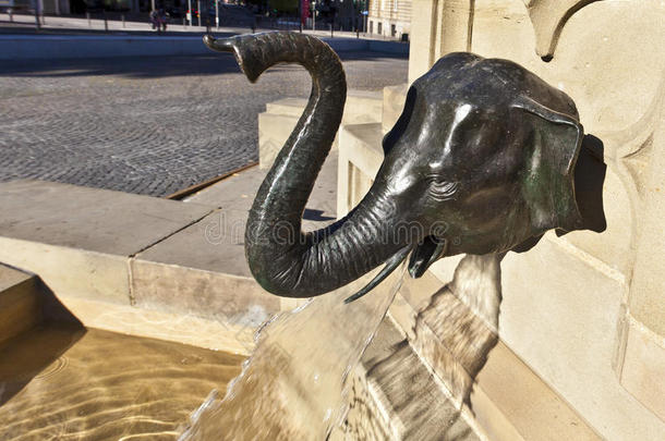 大象的细节，如约翰尼斯古滕伯雕像的水喷口