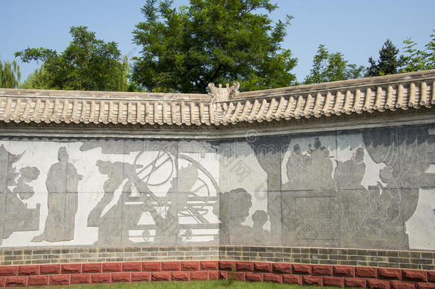 亚洲中国，<strong>北京</strong>，中国<strong>文化</strong>公园，古董建筑，艺术墙，雕塑