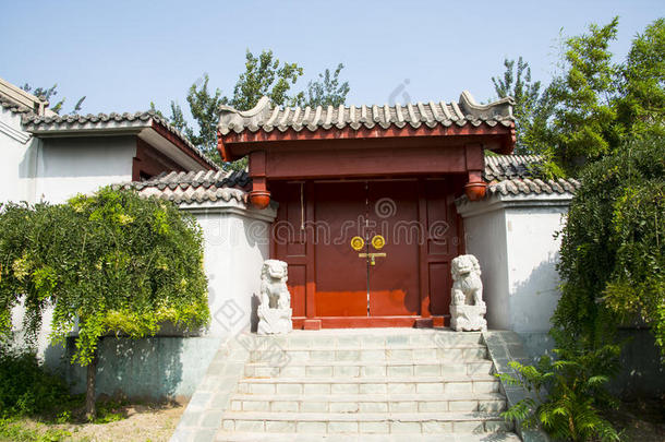亚洲中国，北京，中国文化公园，古董建筑，庭院，门