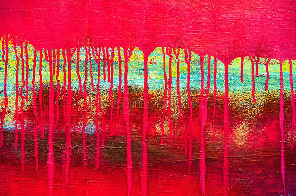 抽象的红色油漆帆布与油漆泄漏滴