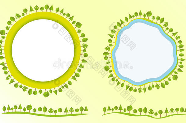 生态友好的地球仪与树木标签设计元素现代平面风格的商业矢量插图