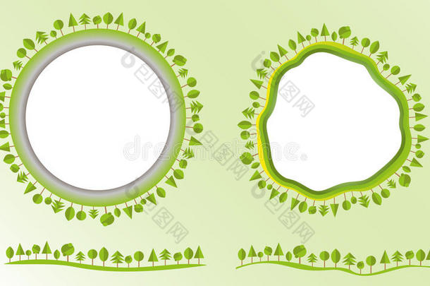 生态友好的地球仪与树木标签设计元素现代平面风格的商业矢量插图