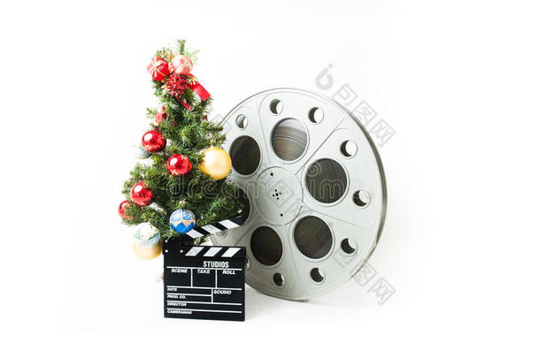 圣诞树，有大电影院卷轴和电影<strong>拍<strong>板</strong></strong>