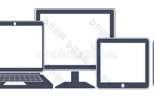 设备图标，智能手机，平板电脑，笔记本电脑和台式电脑。