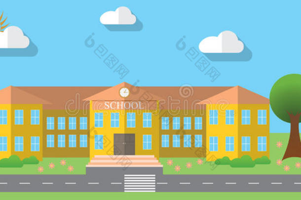 平面设计矢量插图的学校建筑平面设计风格，矢量插图