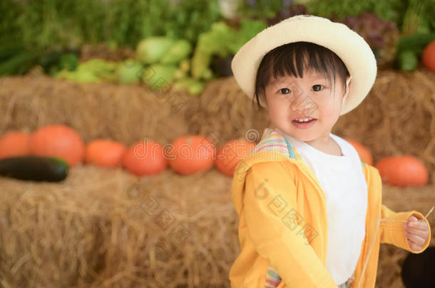 亚洲小孩儿童农场乐趣