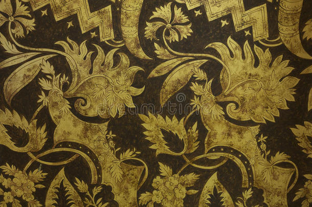花和叶子风格-古董黄金纹理条纹背面