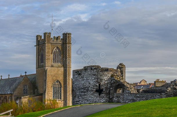 教堂和城堡，Aberystwyth，大学城，古建筑，威尔士，英国