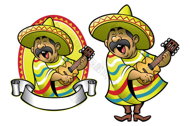 墨西哥男人弹吉他和唱歌的卡通