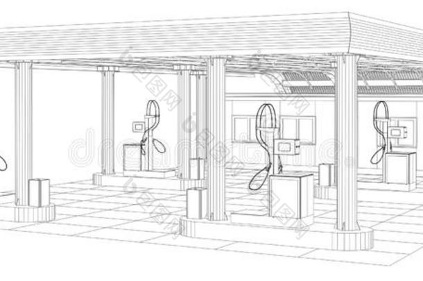 加油站线框线矢量