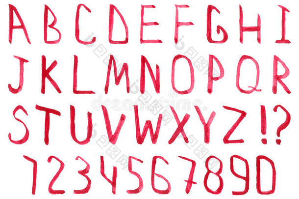 手绘水彩字体：字母表和数字