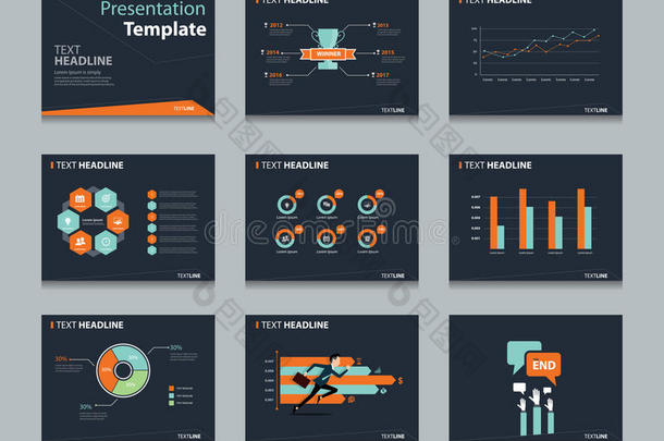 黑色信息PowerPoint<strong>模板设计</strong>背景。 业务<strong>演示模板</strong>集