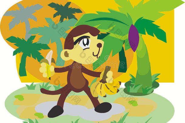 可爱的<strong>猴子</strong>和<strong>香蕉</strong>卡通