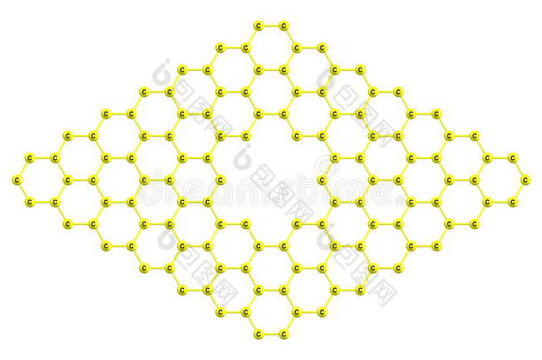 <strong>石墨烯</strong>分子<strong>结构</strong>，在白色上分离出孔