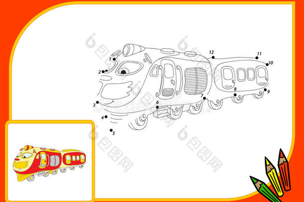 有趣的<strong>卡通火车</strong>。 连接点并获取图像。 教育游戏